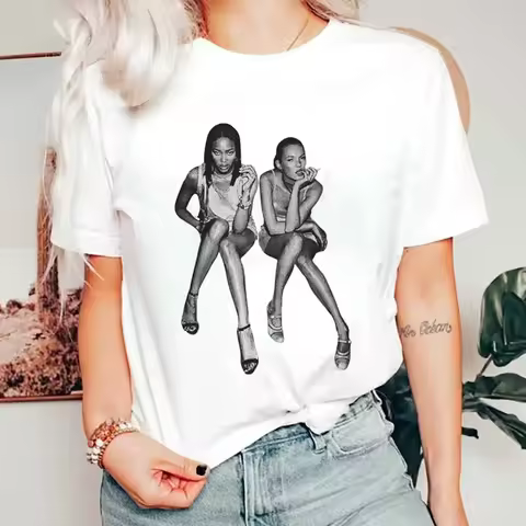 Kate Moss and Naomi Campbell After Party Women's And Kids Summer Vintage Short Sleeve Shirt Celebrit