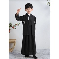 Boy Japanese Samurai Cosplay Kimono Yukata Black and Fan Pattern Costumes Urgent Grab Delivery Avail