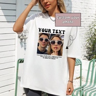 Customized Y2K Style Summer Women Loose White T-Shirt, Upload Your Photo Or Text/Blessing/Name/Meani