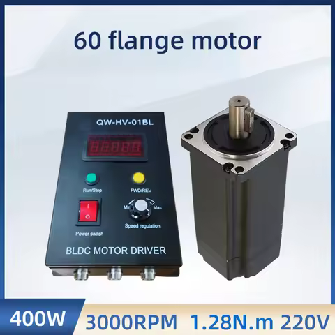 60mm AC Brushless Motor 220V 400W 3000rpm 1.27N.M Single-Phase Square Flange BLDC Motor AC drive per