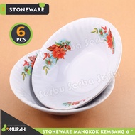 SERBU MURAH - SET 6 PCS - Mangkok KERAMIK LUCKY BUNGA 6"- Mangkok Cantik -  Mangkuk Kaca Souvenir - 