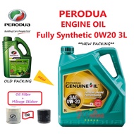 PERODUA Engine Oil Fully Synthetic 0W20 3L + Free Mileage Sticker+  Perodua Oil Filter AXIA / MYVI / BEZZA