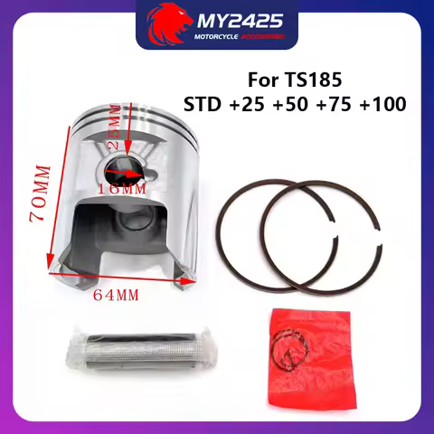 Motorcycle Engine Part STD +25 +75 +50 +100 64mm 64.25mm 64.5mm 65mm Bore Pin 16mm Piston Ring Kit f