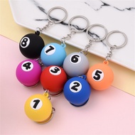 Creative Mini Billiards Pool Keychain PVC Soft Adhesive NO.1 to NO.8 Assorted Color Table Ball Keyring Earphone Car Key Holder