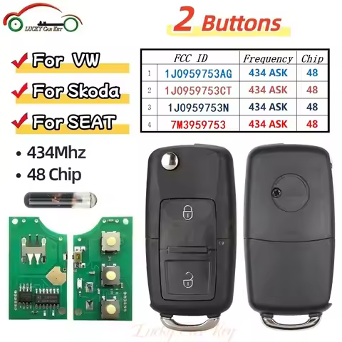 2 Button Flip Remote Car Key 1J0959753AG 1J0959753CT 1J0959753N 7M3959753 For VW Passat B5/6 Touran 