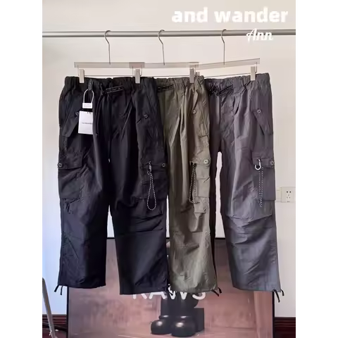 And Wander Cargo Pants Outdoor Loose Techwear Elastic Waist Multi Pockets Men Long Trousers Breathab