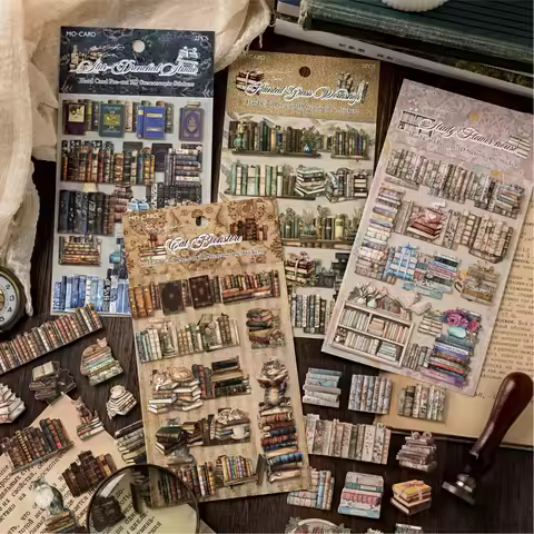 2 sheets Vintage Book Exhibition Room Sticker 3D stickers DIY Scrapbooking Journal Collage Diary Alb