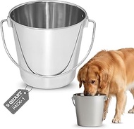 Heavy Duty Stainless Steel Bucket - Enjoyable and Mess-Free - Pet Water, Food Flat Back Pail (9 Quar