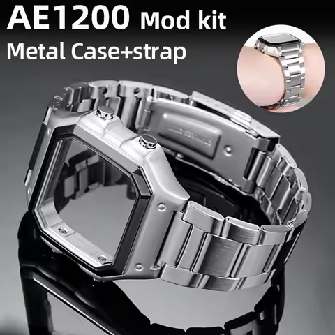 AE1200 Steel Case Mod Kit For Casio AE-1200WH AE-1300 Metal Bezel strap with Mirror Waterproof Ring 