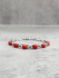 天然珊瑚手鍊 阿卡紅珊瑚 925純銀 調節手鍊 純銀手鍊