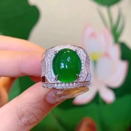 Nhẫn Nam Ngọc Bích 925 Mạ Bạc Đính Ngọc Bích Đá Quý Màu Xanh Lá Cây Nhẫn Ngọc Mã Não Miệng Hoạt Hình