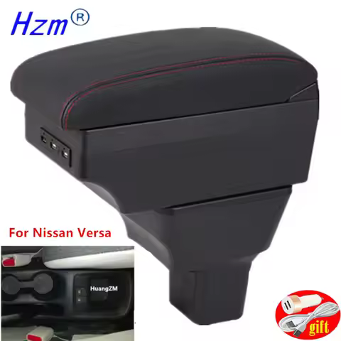 For Nissan Versa Armrest Box Almera 2020-2024 Central Console Storage Box Ashtray Cup Holder PU Leat