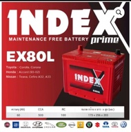 INDEX BATTERY รุ่น(EX80L) 55D26L ใช้กับรถ	Toyota : Corolla, Corona Honda : Accord (93-02) Nissan : Teana, Cefiro A32, A33