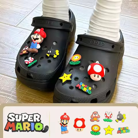 8Pcs Super Mario Anime Shoe Decorations Accessories Charms for Clogs Bubble Slides Sandals 3D Cartoo