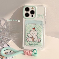 HIJAU Green Card Holder Bear Case iphone 17 Air Pro 16 15 Pro Max 11 13 Pro Max Ip11 Ip13 15 14 1215