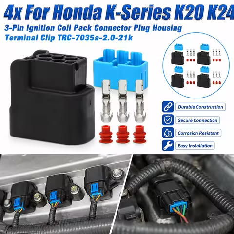4x For Honda K-Series K20 K24 3-Pin Ignition Coil Pack Connector Plug Housing Terminal Clip TRC-7035