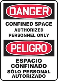 Accuform SBMCSP141VP Plastic Spanish Bilingual Sign, "DANGER CONFINED SPACE AUTHORIZED PERSONNEL ONL