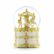 米白金珠寶風格旋轉木馬 水晶球音樂盒