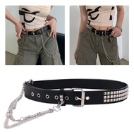 mim Cowboy Cowgirl Waist Belt with Dangle Chain Jeans Skirt Rivet Belt for Teens