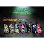 (Sea Shipping) Hammer Rainbow Hologram Bowling 3-Ball Roller Bag