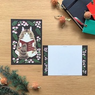 明信片 繪本裡的貓 #new11 挪威森林貓與書