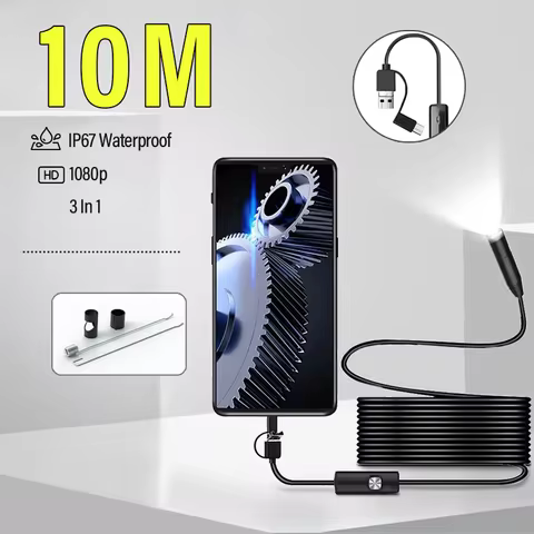 3 In 1 Automotive Boroscope Camera 1080p HD 8mm Soft Hard Wire Inspection Endoscope Camera Pipeline 