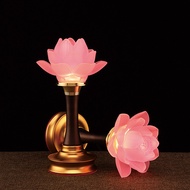 Lotus Lamp for Worshiping Buddha, Glass Lotus Lamp, Crystal Glass Lotus Lamp LED Colorful Guanyin Of