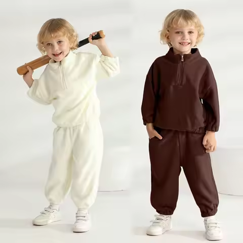 New Children's Sweatshirts Sets Boys Girls Fleece Zip-up 2Pcs Outfits Autumn Kids Clothing Suits Tod
