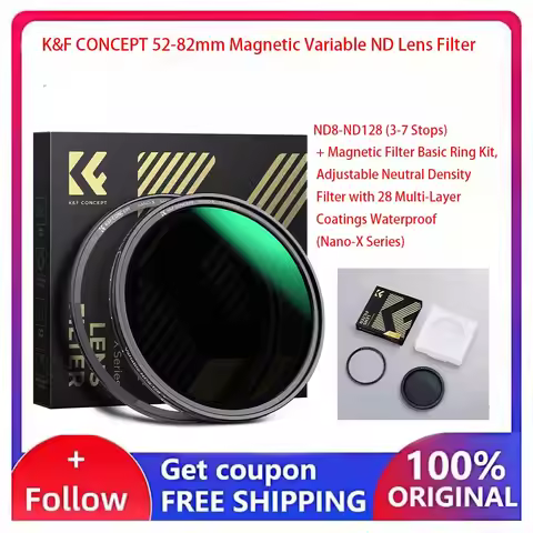 K&F CONCEPT 52-82mm Magnetic Variable ND Lens Filter ND8-ND128 (3-7 Stops) + Magnetic Filter Basic R