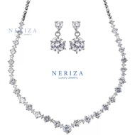 Neriza Jewelry/ชุดเครื่องประดับเจ้าสาวสร้อยคอเพชรและต่างหูรับประกันประกายไฟเทียบเท่าเพชรแท้ จัดส่งฟร