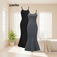 Lovito Women's Casual Dress Slim Fit Adjustable Buckle Plain Fishtail Design L36AD011 (Multi-color)