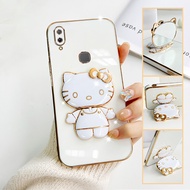 เคส Vivo V11i case Kitty ขาตั้งแบบพับได้แฟชั่นสีทึบหรูหราชุบโครเมียมนุ่ม TPU เคสโทรศัพท์สแควร์คลุมทั้งหมดเคสป้องกั