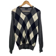 Sweater Knit v-neck gray argyle Direct from Japan Secondhand