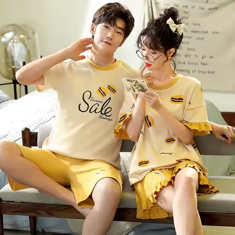 2023 Couples Pajamas Set Cotton Men's Sleepwear Women Pijamas Korean Homewear Plus Size Loungewear L