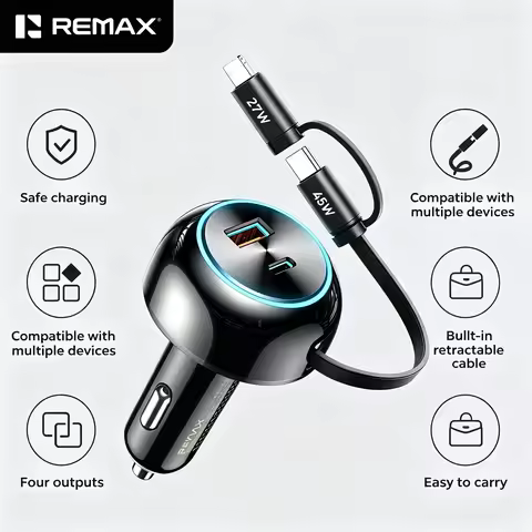 REMAX 90W 4 in 1 Car Charger PD45W QC45W Type C USB Fast Charging For Laptop Tablet phone