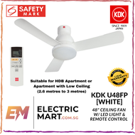 KDK U48FP Ceiling Fan 48  w/ LED Light &amp; LCD Remote Control (HDB or apartments with low ceiling; 2.6 metres to 3 metres height)