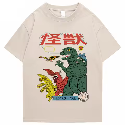 T-shirt Street Style T-shirt Cartoon Short Sleeve Casual Summer Cotton Men's Hip Hop Dinosaur Print 