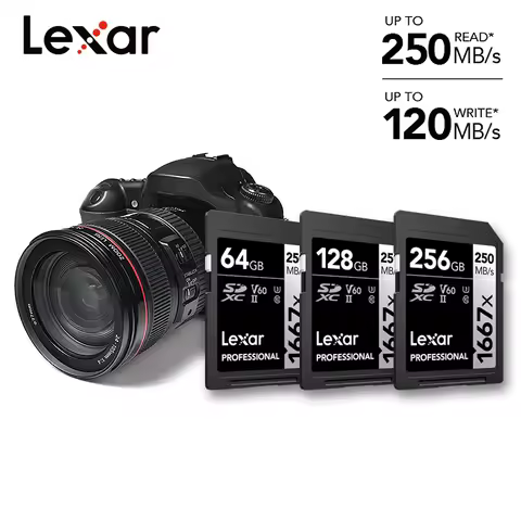 Lexar Professional 1667x 64GB 128GB 256GB SDXC UHS-II V60 Class 10 Heavy Duty Memory Card up to 250M