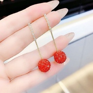 Exquisite red diamond ball tassel earrings🎀