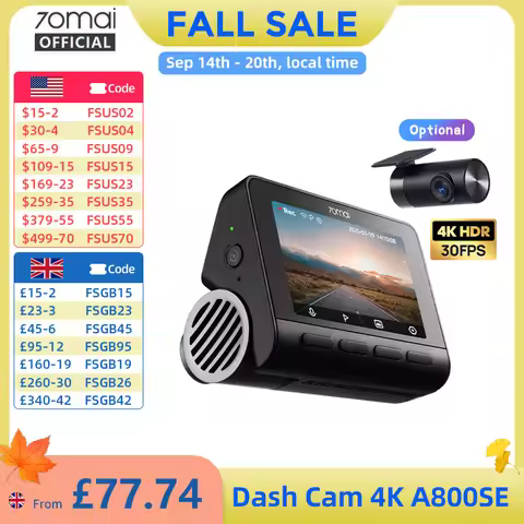 70mai A800SE 4K Car DVR Support Rear or Interior Cam 24H Parking Mode GPS ADAS Upgraded Version of 7