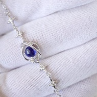 正品藍寶石手鍊，925銀框架，鍍白金