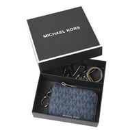 【MICHAEL KORS】 男款 緹花LOGO防刮L型拉鍊零錢包/鑰匙圈禮盒-藍色