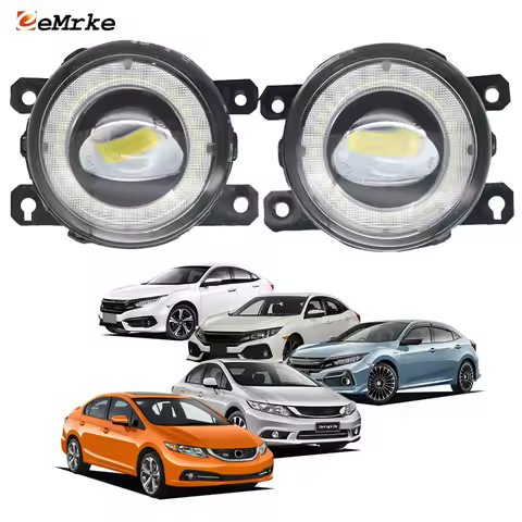 LED Fog Lights Clear Lens for Honda Civic X FC FK Si FB3 FB6 2015 2016 2017 2018 2019 Car Angel Eye 