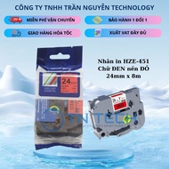 HZE-451 Brother Printed Label - Black with red background 24mm x 8m