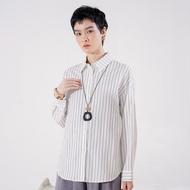 KEMEJA This Is April Elysia Top Shirt Long Sleeve Basic Office Look Stripe WhiteWanita 10153500 Whit