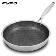Fypo 26/28cm High Quality Non-stick Skillet Stainless Steel Flat Pot Uncoated 7-layers Fry Pan Egg Steak Frying Pan Induction Gas Cooker Professional Kitchen Restaurant Cookware Gifts