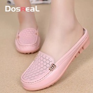 DOSREAL 34-42 Large Size Women shoes Leather Hollow Breathable Half Slippers Women Slip On Nurse Loa