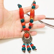 Bohemian Colorful Ceramic Pendant Necklace New Chinese Retro Ethnic Style All-Match Adjustable Sweat