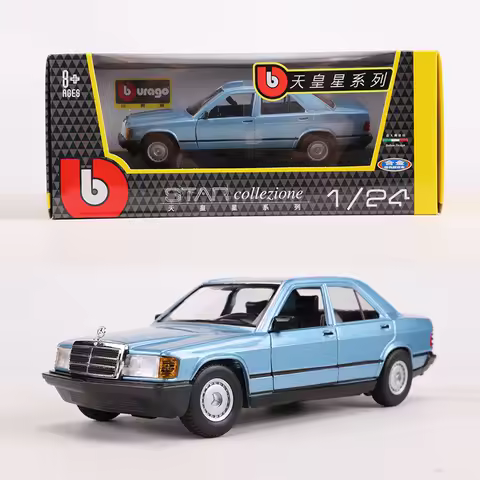 Bburago 1:25 1984 Mercedes 190E Diecast Car Model For Green/Red With Beige Interior Collection Gift