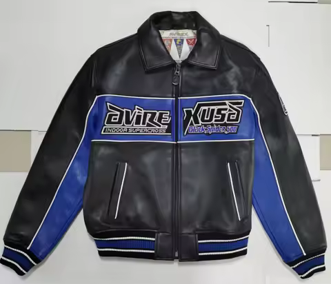 AVIREX High Quality Genuine Sheepskin Coat Men's US Size Classic Varsity Jacket Natural Leather Flig